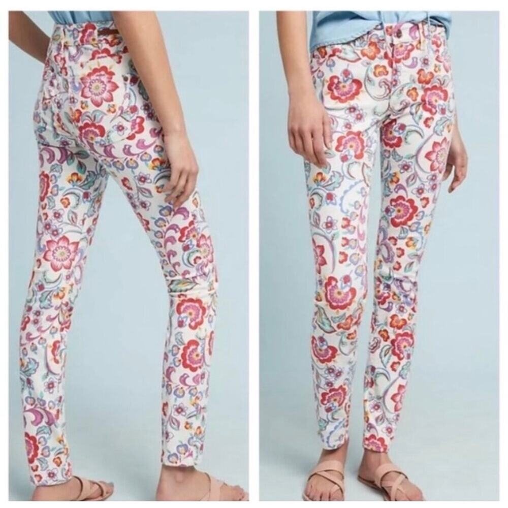 Anthropologie Pilcro Mid-Rase Floral Pattern skinny ankle jeans Sz 27